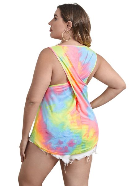 plus tie dye twist back tank 96hf#, Black 
plus tie dye twist back tank 96hf#, Black