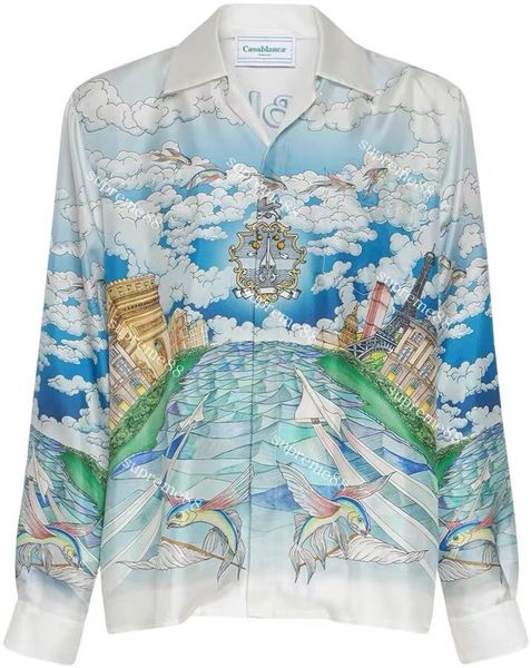 casablanca 22ss mosque blue sky white clouds flying fish aircraft printed long sleeved shirt, White;black
casablanca 22ss mosque blue sky white clouds flying fish aircraft printed long sleeved shirt, White;black