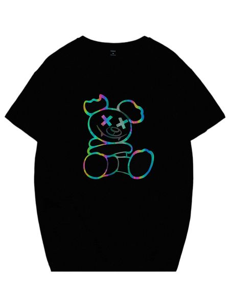 men reflective bear print tee m7n9#, White;black