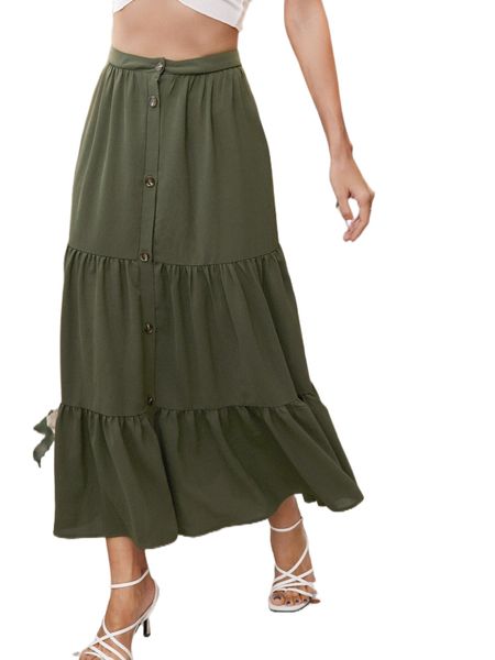 half button ruffle hem skirt j0pu#, Black
half button ruffle hem skirt j0pu#, Black