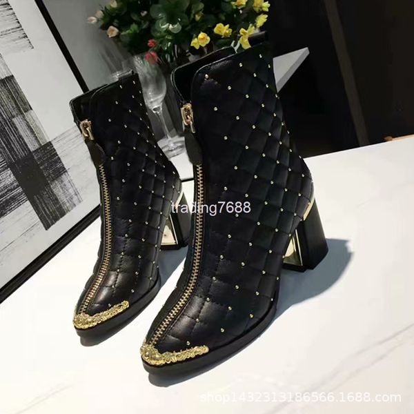 boots autumn winter high heel soft sheepskin fashion rivet front zipper short boots comfortable thick martin women's, Black
boots autumn winter high heel soft sheepskin fashion rivet front zipper short boots comfortable thick martin women's, Black
