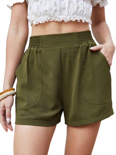 elastic waist dual pocket shorts c6z1#, White;black