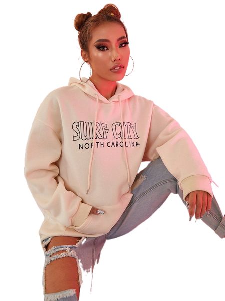 letter graphic drawstring hoodie 16bk#, Black