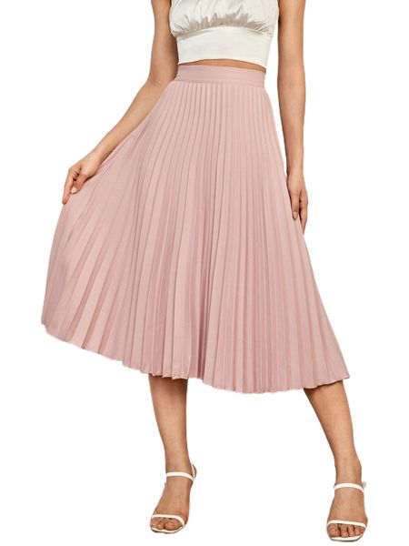 petite high waist pleated skirt y2ph#, Black