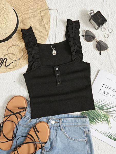 frill trim knit 46tz#, White;black