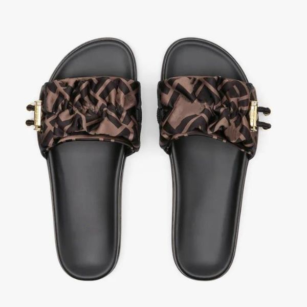 women brown satin slide slippers polyester letter print gold-finish slipper designer girl casual flat rubber sole slides, Black
women brown satin slide slippers polyester letter print gold-finish slipper designer girl casual flat rubber sole slides, Black