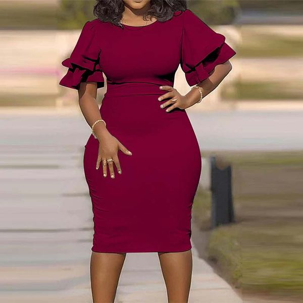 plus size office lady dress solid short petal cascading ruffle sleeve slim fit large sizes ladies clothing 5xl dresses, Black
plus size office lady dress solid short petal cascading ruffle sleeve slim fit large sizes ladies clothing 5xl dresses, Black