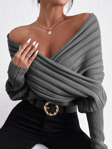 rib knit wrap sweater i1oy#, White;black