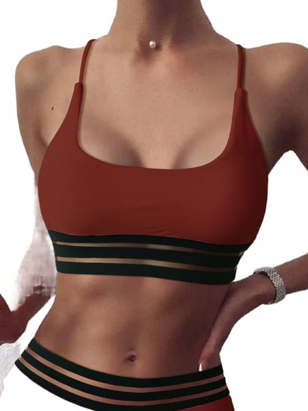solid contrast mesh bikini t7tm#, White;black
