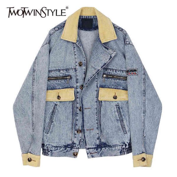 casual patchwork pocket denim jacket female lapel long sleeve hit color jackets for women spring clothing 210423, Black;brown
casual patchwork pocket denim jacket female lapel long sleeve hit color jackets for women spring clothing 210423, Black;brown