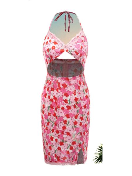 floral print lace trim peekaboo front tie backless dress q8yw#, Black;gray
floral print lace trim peekaboo front tie backless dress q8yw#, Black;gray