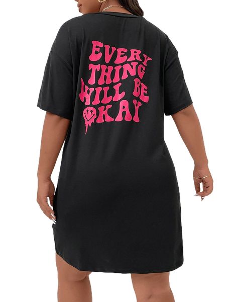 plus slogan & expression print drop shoulder tee dress e696#, Black
plus slogan & expression print drop shoulder tee dress e696#, Black