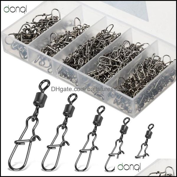 

donql 100/200pcs bearing swivel fishing connector snap rolling interlock fishhook lure hook tackle accessories drop delivery 2021 hooks spor