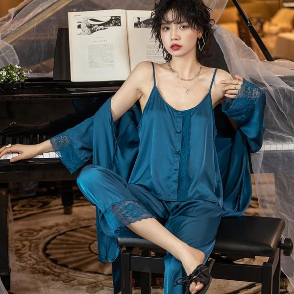 solid women sleepwears robes 3 piece set sleep satin pants loose pajamas casual sleepwear female suit, Black;red
solid women sleepwears robes 3 piece set sleep satin pants loose pajamas casual sleepwear female suit, Black;red