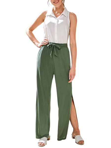 1pc button front blouse & 1pc knot front split hem pants i9fs#, White
1pc button front blouse & 1pc knot front split hem pants i9fs#, White