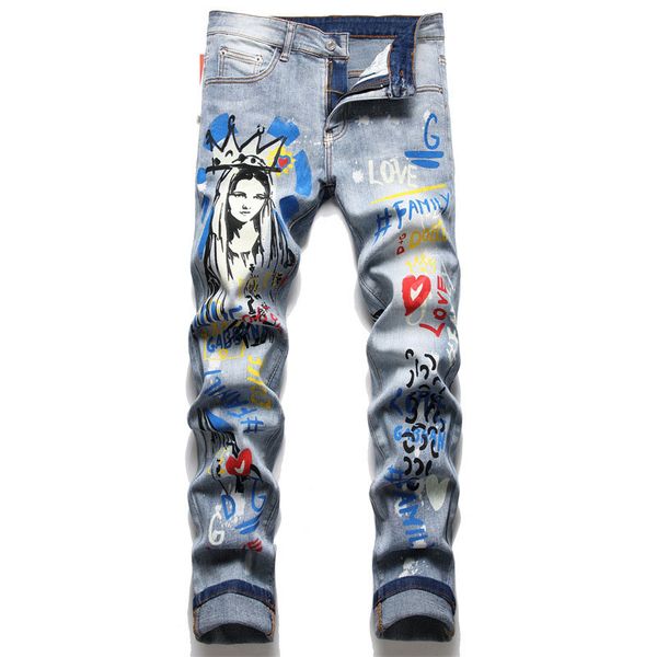 men's jeans printed denim trousers skinny mid waist casual szie 29-38, Blue
men's jeans printed denim trousers skinny mid waist casual szie 29-38, Blue
