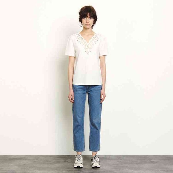 women's t-shirt french s home spring summer women's wear v-neck lace hollow solid color versatile t-shirt, White
women's t-shirt french s home spring summer women's wear v-neck lace hollow solid color versatile t-shirt, White