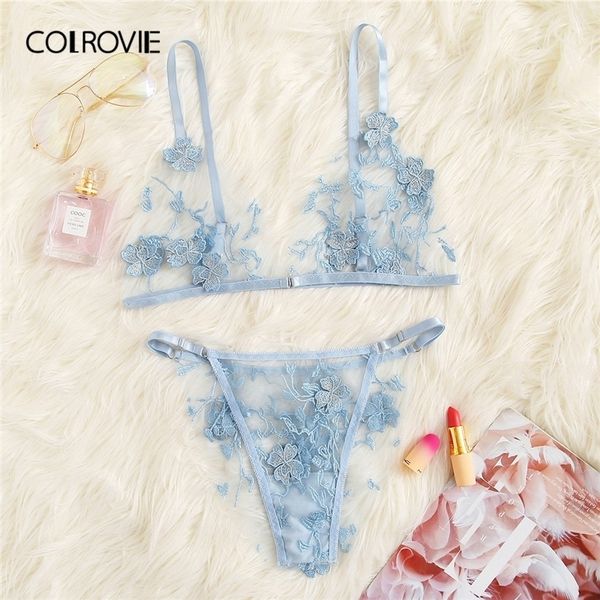 colrovie blue appliques tanga mesh lingerie set women intimates wireless bralettes and briefs underwear bra set y200115, Red;black
colrovie blue appliques tanga mesh lingerie set women intimates wireless bralettes and briefs underwear bra set y200115, Red;black