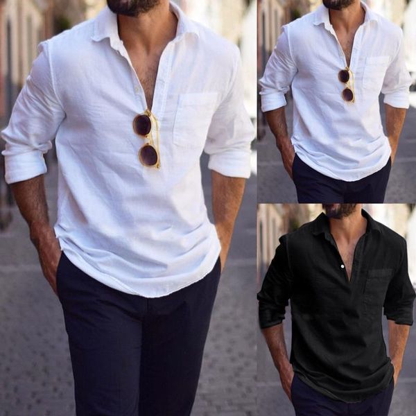 men's t-shirts solid color shirt blouse cotton and linen long sleeved lapel pocket casual loose business shirtsmen's, White;black
men's t-shirts solid color shirt blouse cotton and linen long sleeved lapel pocket casual loose business shirtsmen's, White;black
