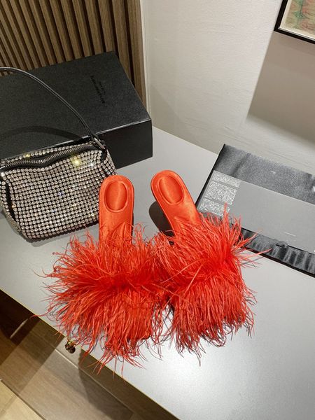 designer new genuine leather sandal high heels leak feather decoration shoes half drag for ladies, Black
designer new genuine leather sandal high heels leak feather decoration shoes half drag for ladies, Black