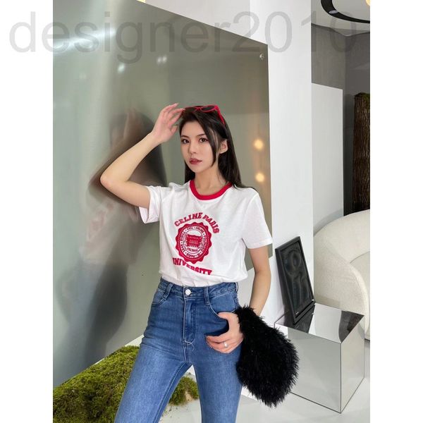 women's t-shirt designer chaopai 22 early spring new round neck collar thread color matching short t classic carriage flocking printing, White
women's t-shirt designer chaopai 22 early spring new round neck collar thread color matching short t classic carriage flocking printing, White