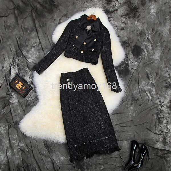 women's two piece pants autumn and winter women's bow short coat + tassel tweed skirt celebrity suit t10214, White
women's two piece pants autumn and winter women's bow short coat + tassel tweed skirt celebrity suit t10214, White