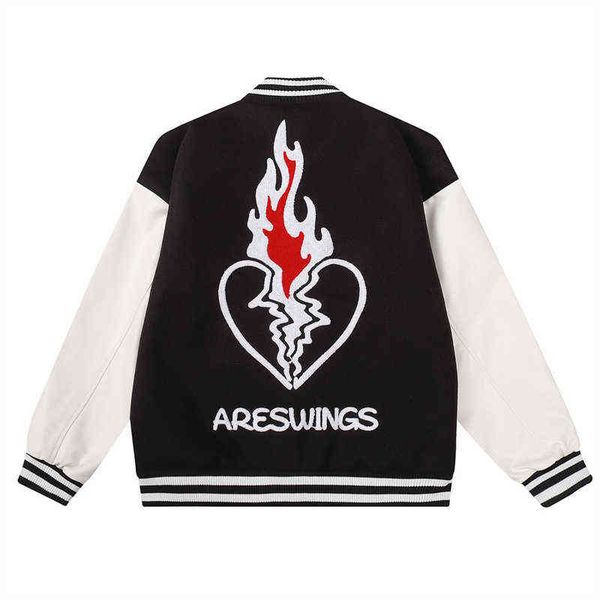 men streetwear hip hop oversized baseball jacket letter heart flame embroidery patchwork varsity coat harajuku bomber jackets t220728, Black;brown
men streetwear hip hop oversized baseball jacket letter heart flame embroidery patchwork varsity coat harajuku bomber jackets t220728, Black;brown