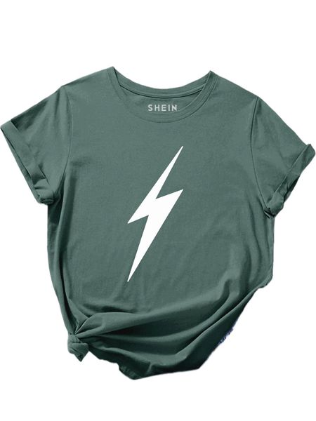 lightning bolt print tee m369#, White
lightning bolt print tee m369#, White