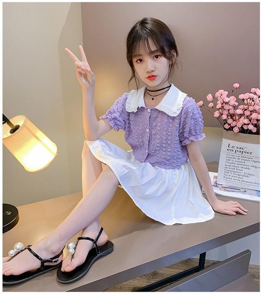 clothing sets children's girl doll collar suit summer clothes in the version of half-length dress two-piece, White
clothing sets children's girl doll collar suit summer clothes in the version of half-length dress two-piece, White