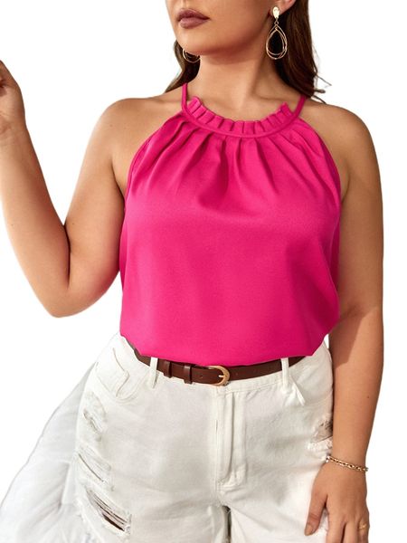 plus frill trim halter z1cl#, Black