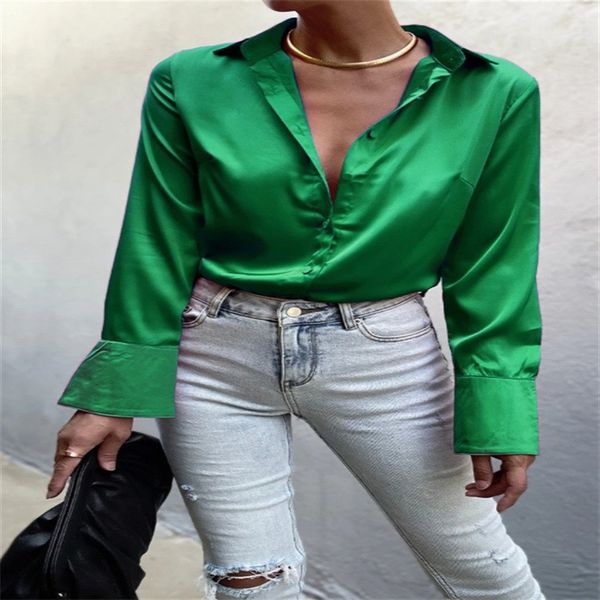 silk satin women shirt elegant green loose button up office ladies spring summer long sleeve blouse vintage 220810, White
silk satin women shirt elegant green loose button up office ladies spring summer long sleeve blouse vintage 220810, White