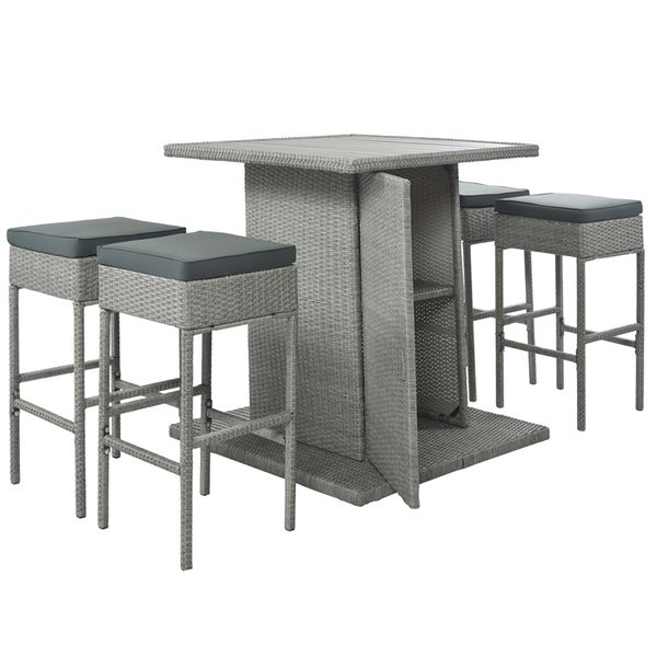 patio 5-piece rattan dining table set pe wicker square kitchen table sets with storage shelf and 4 padded stools for poolside garden
patio 5-piece rattan dining table set pe wicker square kitchen table sets with storage shelf and 4 padded stools for poolside garden