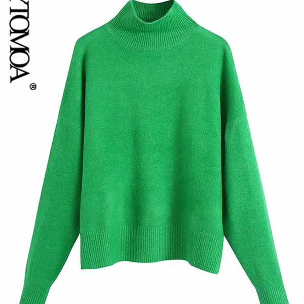 kpytomoa women fashion soft touch loose green knitted sweater vintage high neck long sleeve female pullovers chic 220810, White;black
kpytomoa women fashion soft touch loose green knitted sweater vintage high neck long sleeve female pullovers chic 220810, White;black