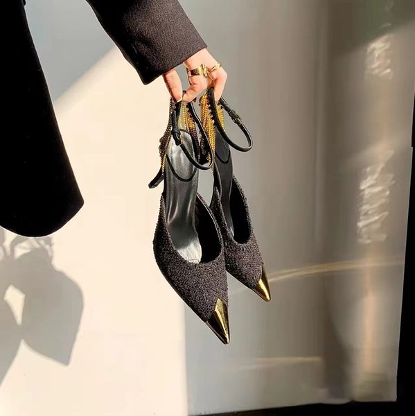 premium designer classic pointed toe dress shoes u cut upper thin strap metal chain linked banquet party wedding stiletto heel 9cm, Black
premium designer classic pointed toe dress shoes u cut upper thin strap metal chain linked banquet party wedding stiletto heel 9cm, Black