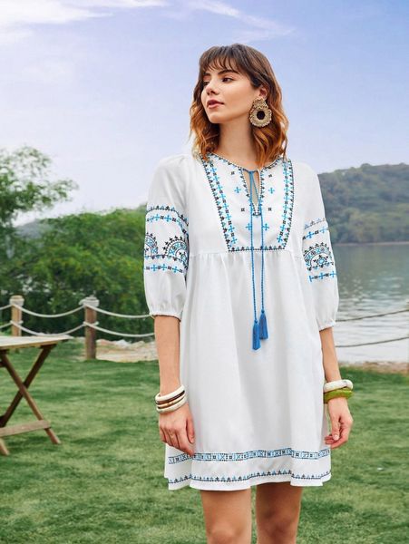 tie neck graphic embroidery smock dress l7ip#, Black;gray
tie neck graphic embroidery smock dress l7ip#, Black;gray