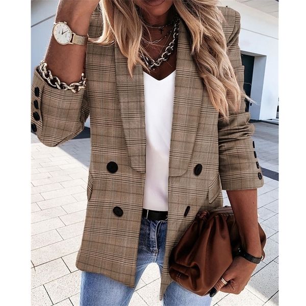 vintage casual plaid blazer women fashion double breasted office ladies jacket coat notched collar long sleeve suits woman y201026, White;black
vintage casual plaid blazer women fashion double breasted office ladies jacket coat notched collar long sleeve suits woman y201026, White;black
