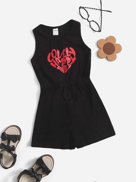 toddler girls letter & heart print romper she, Blue 
toddler girls letter & heart print romper she, Blue