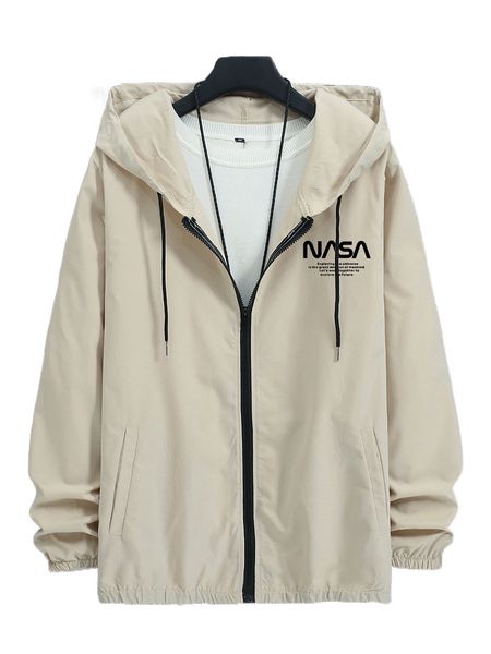 men letter graphic drawstring hooded jacket without tee g2c9#, Black;brown