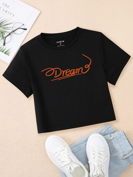 letter graphic round neck tee o7di#, White
