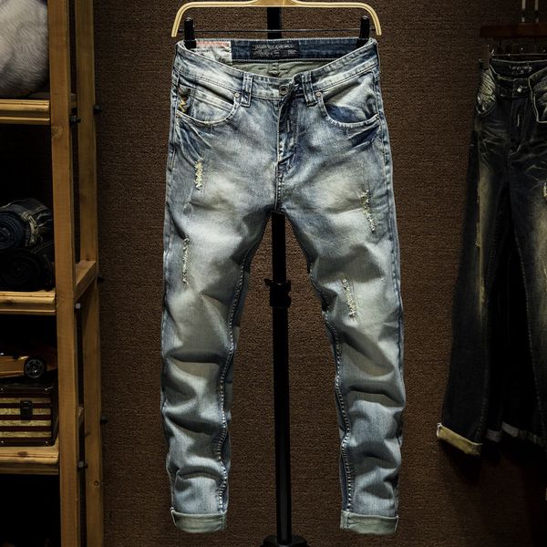 men's jeans designer summer thin trendy jeans men's trend versatile color buffed slim fit small feet worn hole elastic pants dxyj, Blue
men's jeans designer summer thin trendy jeans men's trend versatile color buffed slim fit small feet worn hole elastic pants dxyj, Blue