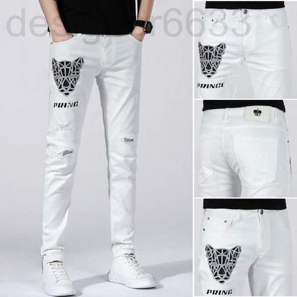 men's jeans designer spring and summer korean fashion white hole patch embroidery slim fit small feet personalized printed pants men 9w, Blue
men's jeans designer spring and summer korean fashion white hole patch embroidery slim fit small feet personalized printed pants men 9w, Blue