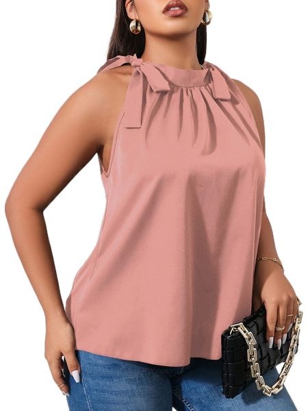 plus tie shoulder halterneck blouse y1tt#, Black