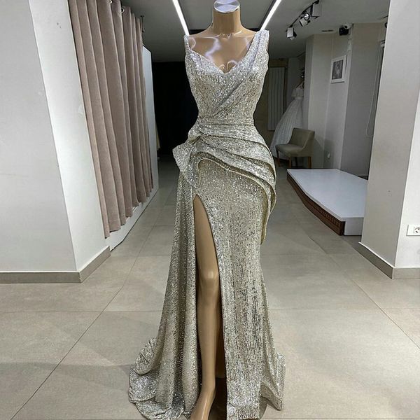 real image sparkle long mermaid prom dresses high side split prom gowns formal party dress v-neck, Black
real image sparkle long mermaid prom dresses high side split prom gowns formal party dress v-neck, Black