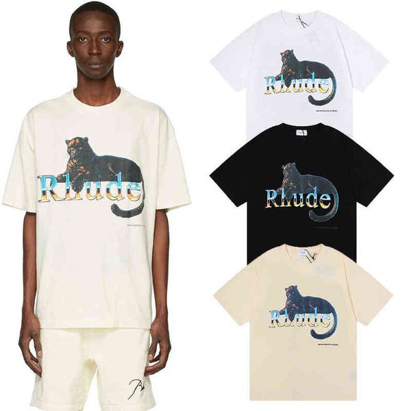2022 summer new los angeles niche fashion dress rhude panther print large loose fat tee, White;black
2022 summer new los angeles niche fashion dress rhude panther print large loose fat tee, White;black
