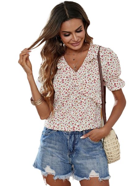 ditsy floral ruffle trim blouse n5hg#, White
ditsy floral ruffle trim blouse n5hg#, White