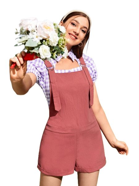 roll up hem overall romper without blouse t1kv#, Black;white 
roll up hem overall romper without blouse t1kv#, Black;white