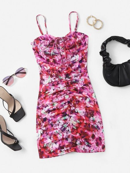 allover floral print drawstring ruched detail cami dress f5h3#, Black;gray
allover floral print drawstring ruched detail cami dress f5h3#, Black;gray