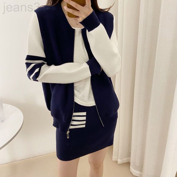 two piece dress designer tb suit women's autumn and winter new stand collar baseball knitted wool skirt two-piece y010, White
two piece dress designer tb suit women's autumn and winter new stand collar baseball knitted wool skirt two-piece y010, White