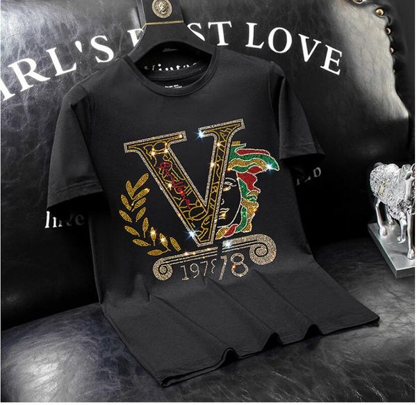 men's t-shirts european station tide brand short-sleeved t-shirt men's diamond medusa thin slim round neck black letter large size, White;black
men's t-shirts european station tide brand short-sleeved t-shirt men's diamond medusa thin slim round neck black letter large size, White;black