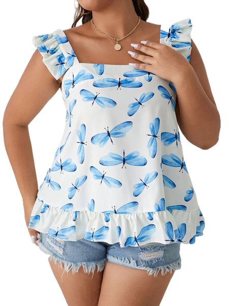 plus dragonfly print ruffle trim i5di#, Black
plus dragonfly print ruffle trim i5di#, Black